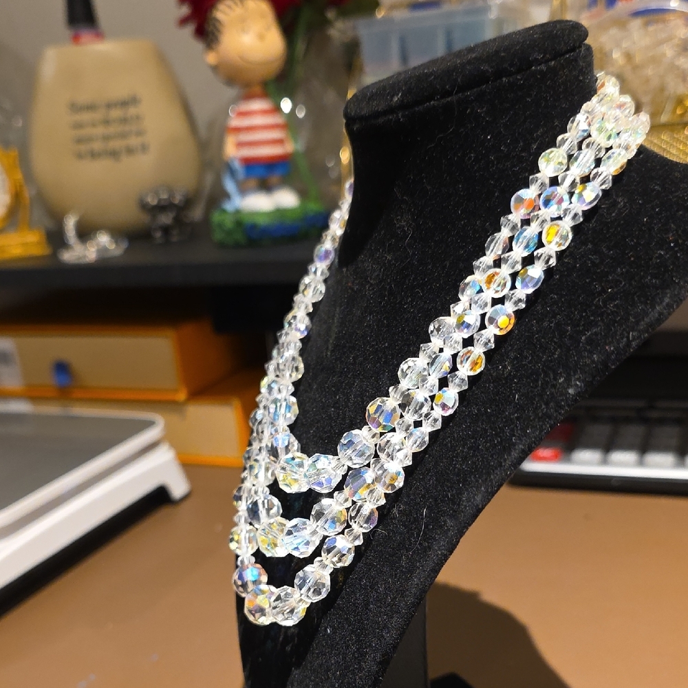 Source Unknown Iridescent Crystal Three-Strand Ne… - image 2